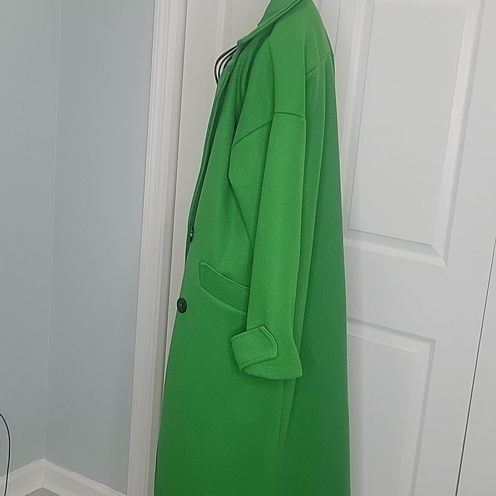 BOO HOO Bright Green Double-Breasted Women's Coat. Size 4 Oversized - Picture 6 of 8